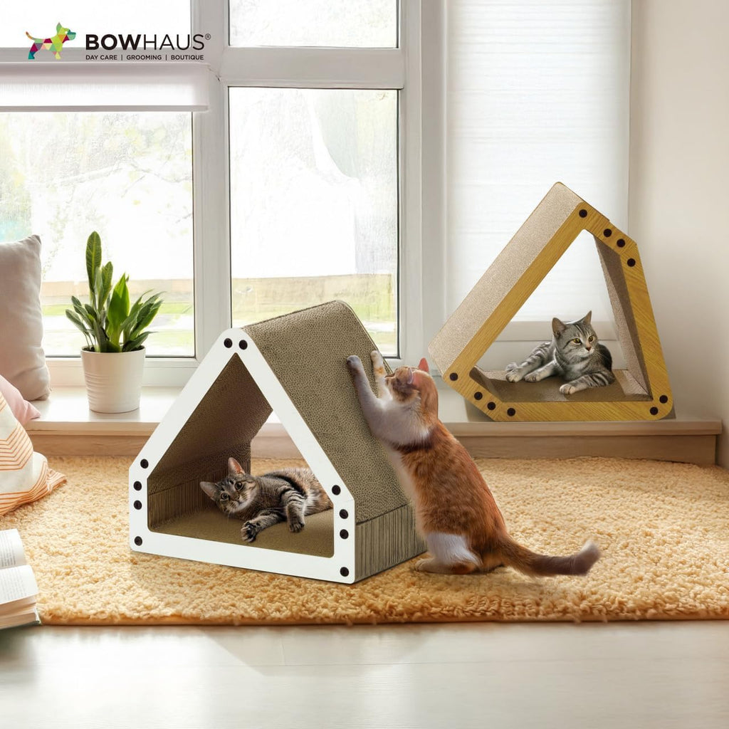 House Cat Scratcher Lounger, Reversible Five-Layer Cardboard Scratching Bed for Indoor Cats, 16.1 x 14.6 x 12 Inches in Brown or White