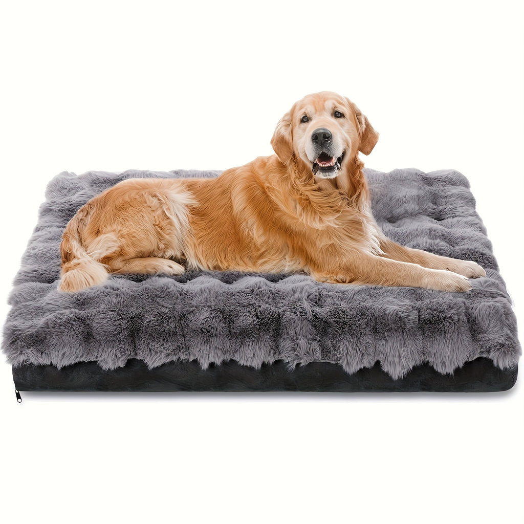Faux Fur Dog Bed with Removable Washable Cover and Anti-Slip Bottom, Soft Fluffy Plush Sleeping Mat in Small to XXLarge Size Options