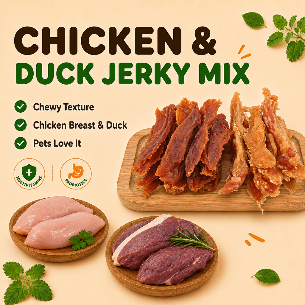 Air-Dried Dog Jerky Treats, Chicken and Duck Mixed Packs or Duck Sample Strips for Supervised Training Rewards, Walks and Everyday Snacks