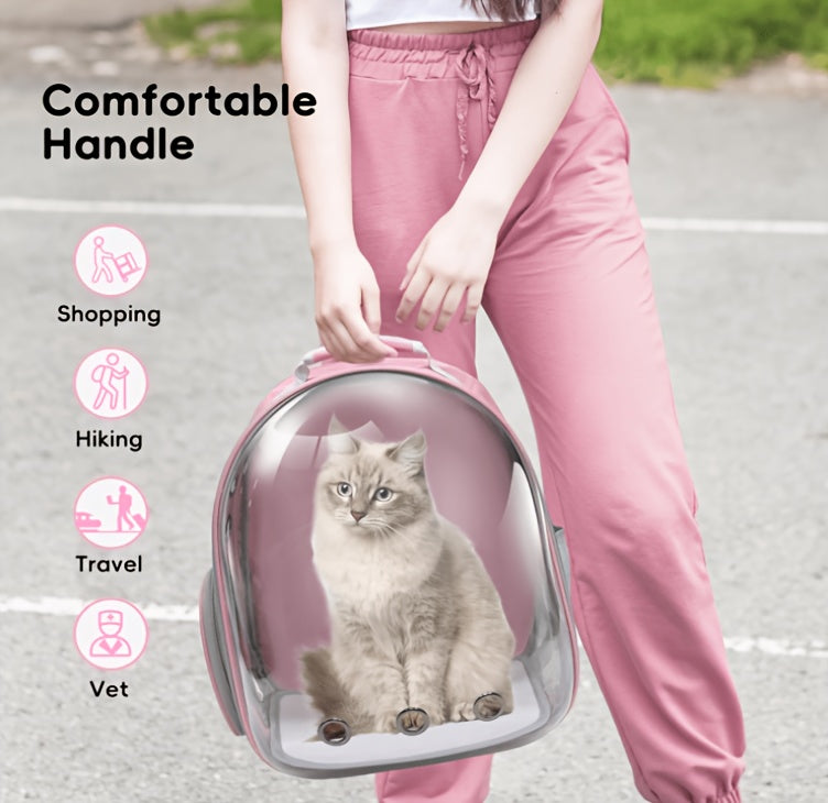 Transparent Capsule Cat Backpack, Breathable Portable Pet Carrier for Everyday Outings and Vet Visits, One-Size Pink and Black Style Options