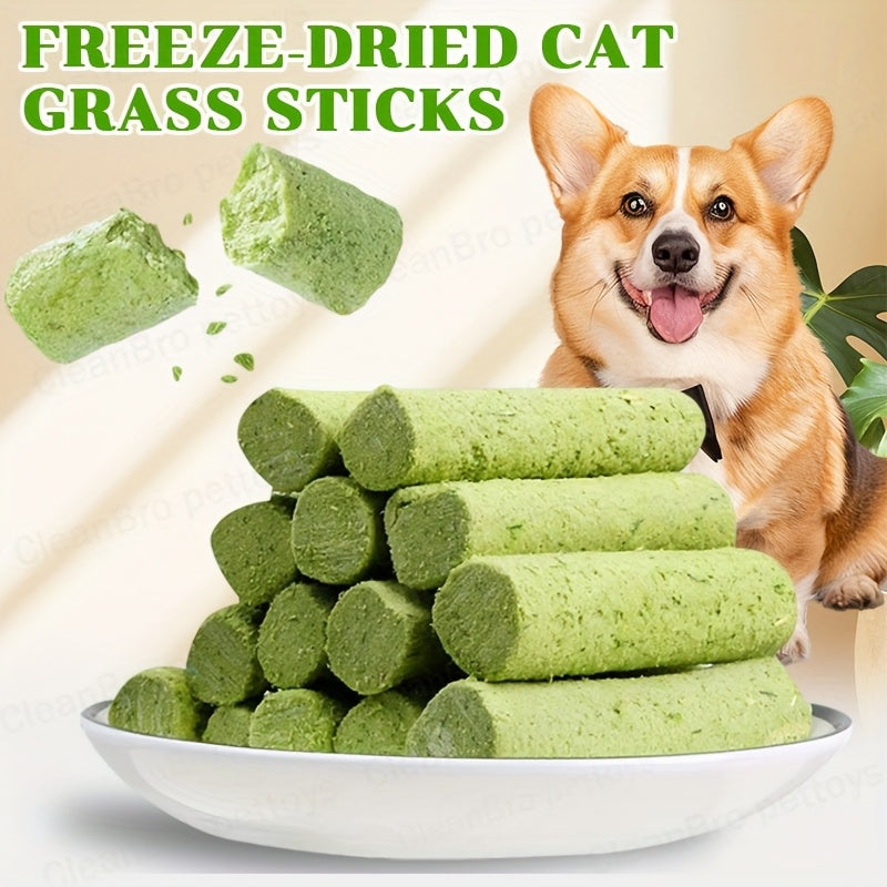 Freeze-Dried Dog Grass Chew Sticks, 15 Count Canine Treat Pack for Supervised Snack Time, Everyday Rewards and Dog Lover Gift Baskets