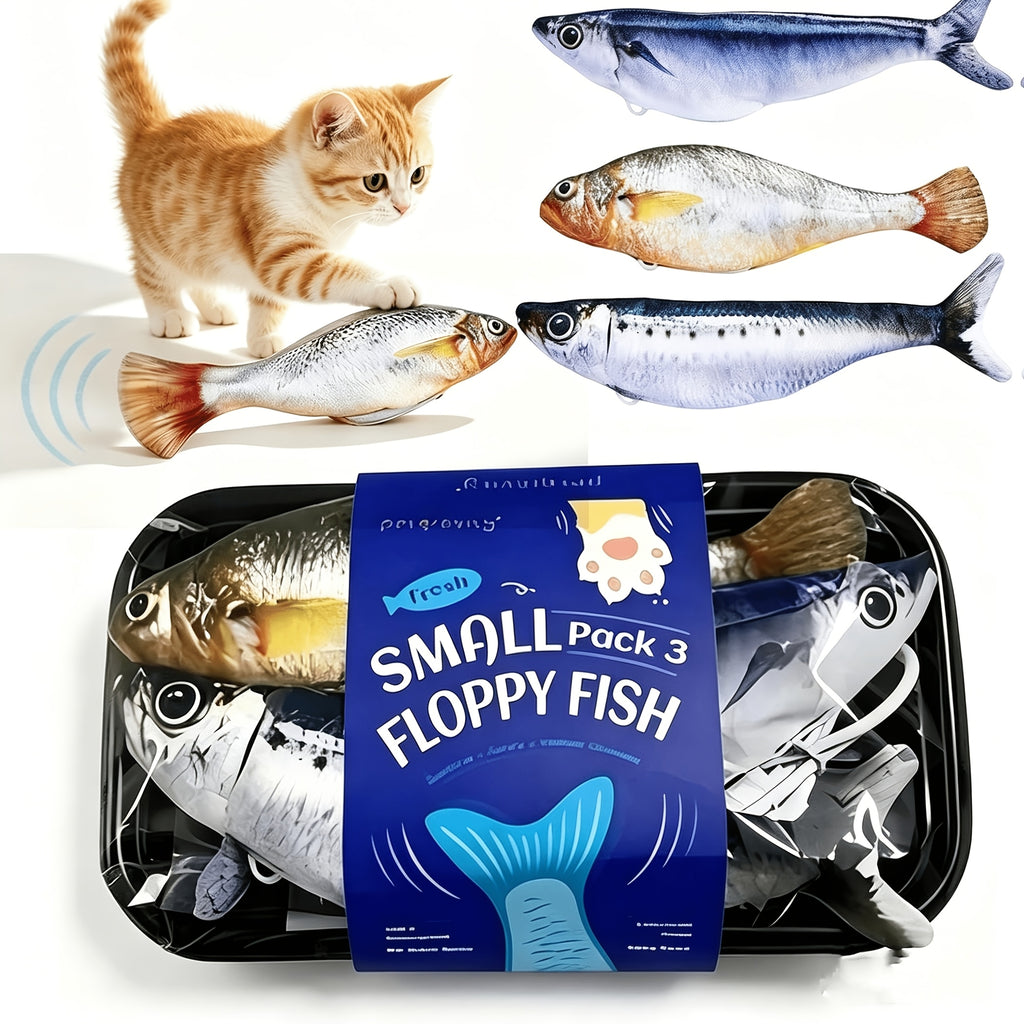 Flopping Fish Cat Toy 3-Pack, Touch-Activated Type-C Rechargeable Interactive Fish with 3 Swing Modes and Removable Motor for Indoor Cat Play