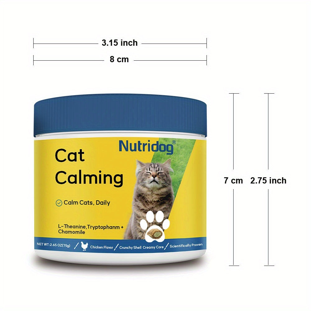 Cat Calming Treats, 150 Count Chicken Flavor Dual-Texture Chews with L-Theanine, Tryptophan and Chamomile, 75g Feline Supplement