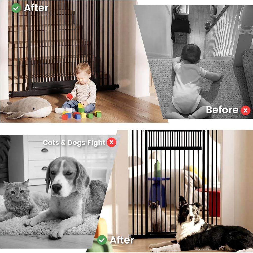 Extra Tall Cat Gate 49–86 Inch Adjustable Height, Pressure-Mounted Pet Barrier for Doorways and Hallways, Black or White Dog Gate
