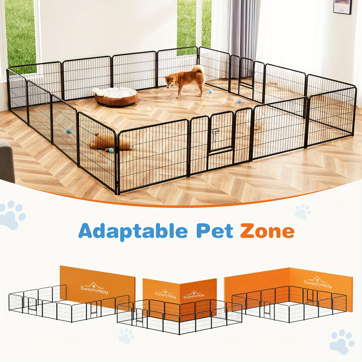 Dog Playpen 8 or 16 Panels, Portable Indoor Outdoor Pet Exercise Pen for Supervised Puppy Play, Backyard Gardens and RV Camping Trips