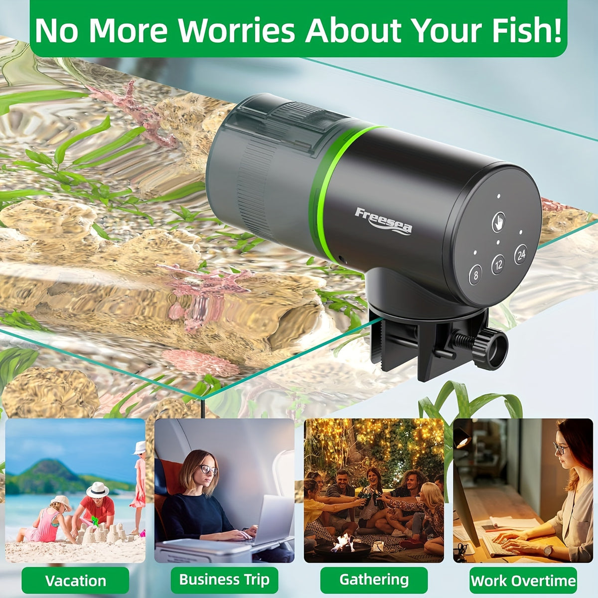 Automatic Aquarium Fish Feeder with Vacation Timer, Adjustable Electric Fish Food Dispenser with Two Mounting Methods for Home Tank Feeding Routines