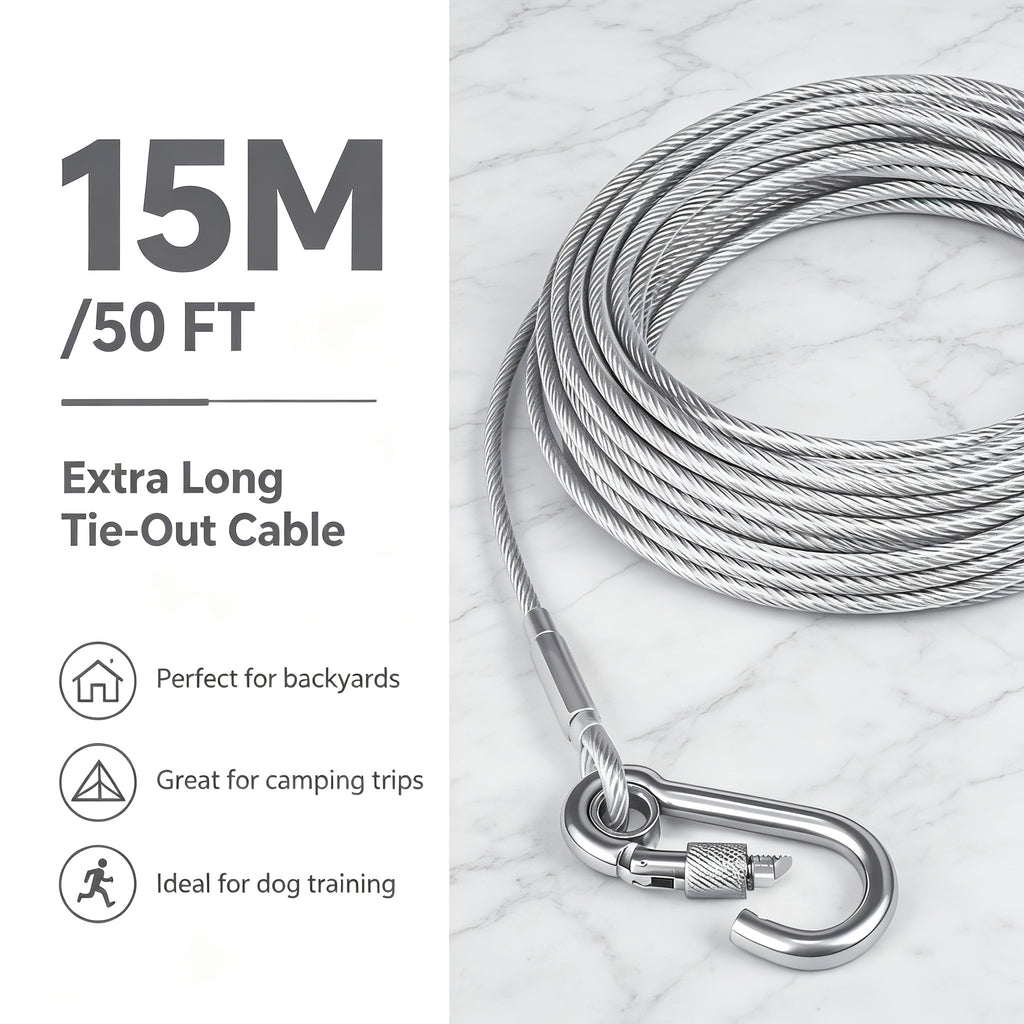 Reflective Dog Tie Out Rope with Stainless Steel Swivel Spring Hook, Outdoor Yard and Camping Lead for Supervised Use, Two Listed Length Options
