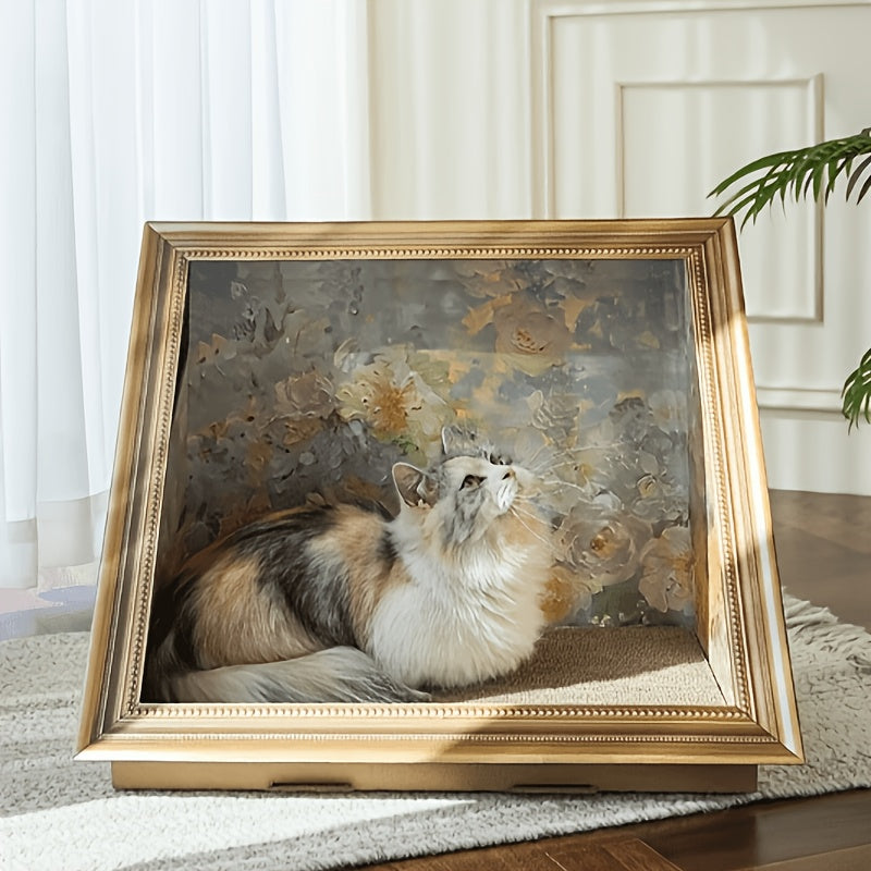 Cat Scratcher Board with Oil Painting Art, 21-Inch Corrugated Cardboard Scratching Pad for Indoor Cats, Decorative No-Assembly Claw Care
