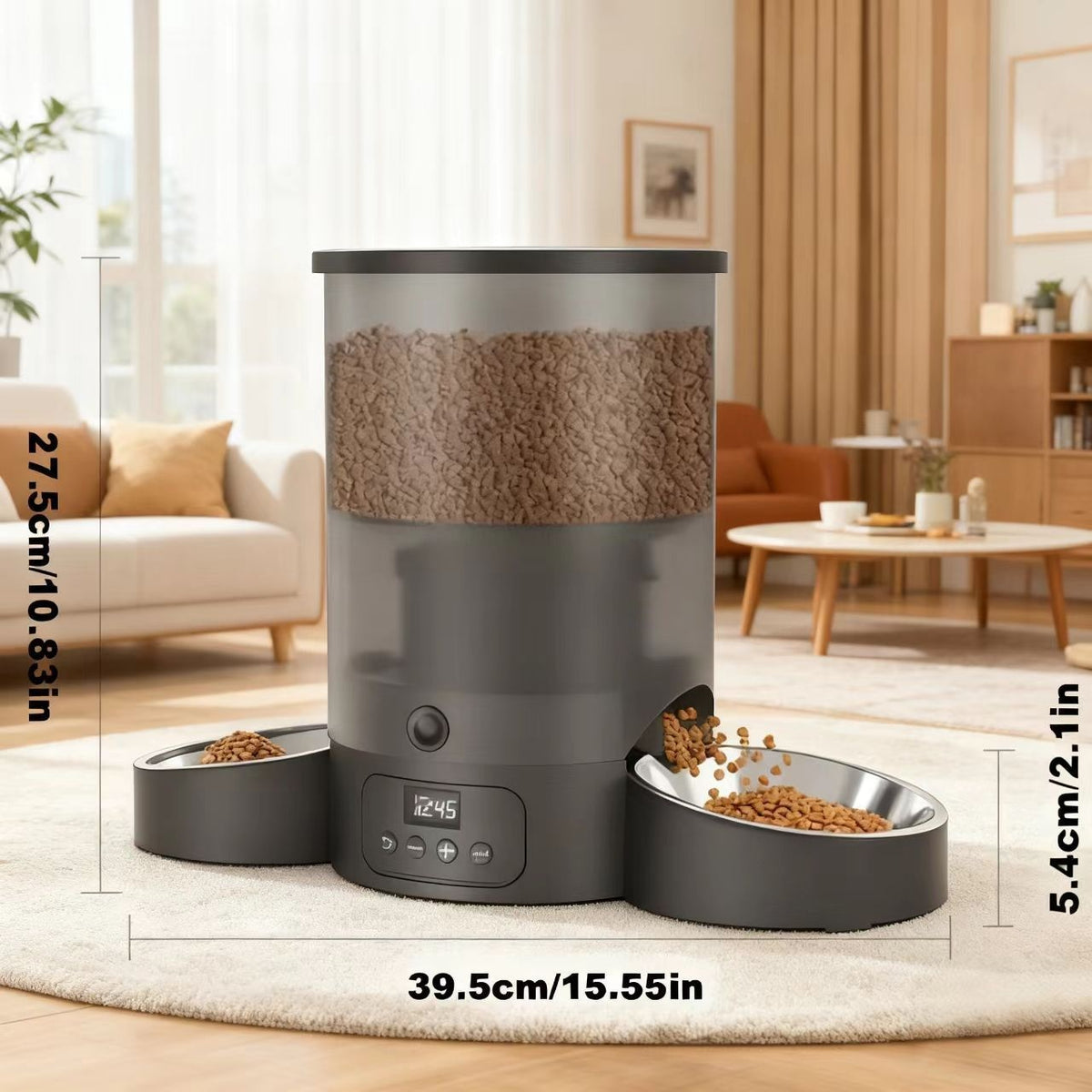 Dual Bowl Automatic Cat Feeder 3L, Button-Control Timed Food Dispenser with 1-6 Daily Feedings and 1-12 Portions per Meal, White for Cats and Dogs
