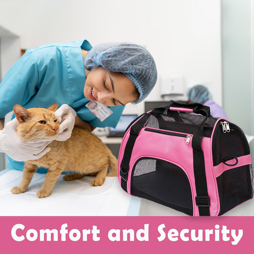 Soft Pet Carrier Crossbody Bag, Lightweight Foldable Travel Carrier for Small Dogs and Kittens, Blue or Pink with S, M and L Options for Walks and Vet Visits