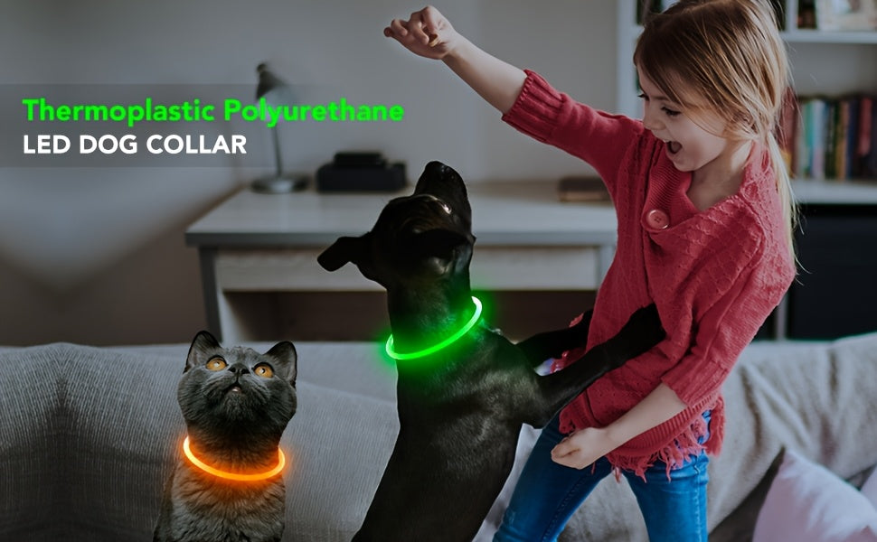 Rechargeable LED Dog Collar with Cut-to-Fit Glow Tube, 3-Mode Light Up Neck Ring for Night Walking and Running, Single and Multi-Pack Color Options