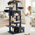 Cat Tree 68 Inch with Square Hammock and Two Condos, Multi-Level Indoor Cat Tower with Wide Perches and Sisal Scratching Posts in Grey or Light Grey