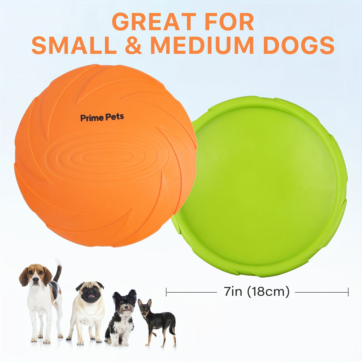 Dog Flying Disc 2 Pack, 7 Inch Natural Rubber Floating Fetch Toys in Green and Orange for Supervised Outdoor Retrieval, Pool and Beach Play