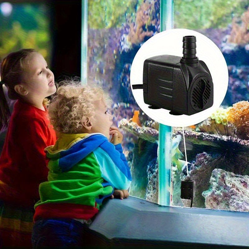 Submersible Aquarium Pump 10W with Adjustable Water Flow, Two Nozzles and Suction Feet, Compact Black Water Pump for Fish Tanks and Fountains