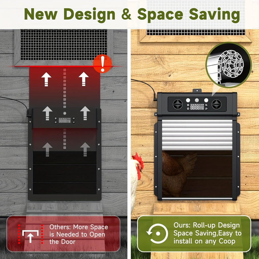 Solar Automatic Chicken Coop Door KA-200 with Timer and Light Sensor, Aluminum Alloy Poultry Door with Remote Control and 4000mAh Battery
