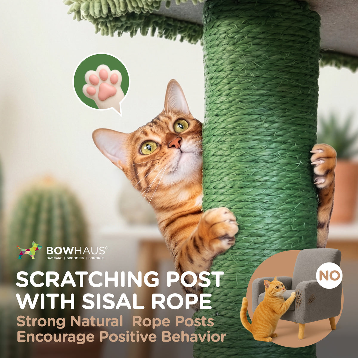 Floor to Ceiling Cat Tree with Hammock, Adjustable Cactus Cat Tower with Sisal Scratching Post, Faux-Fur Platforms and Interactive Playball for Indoor Cats