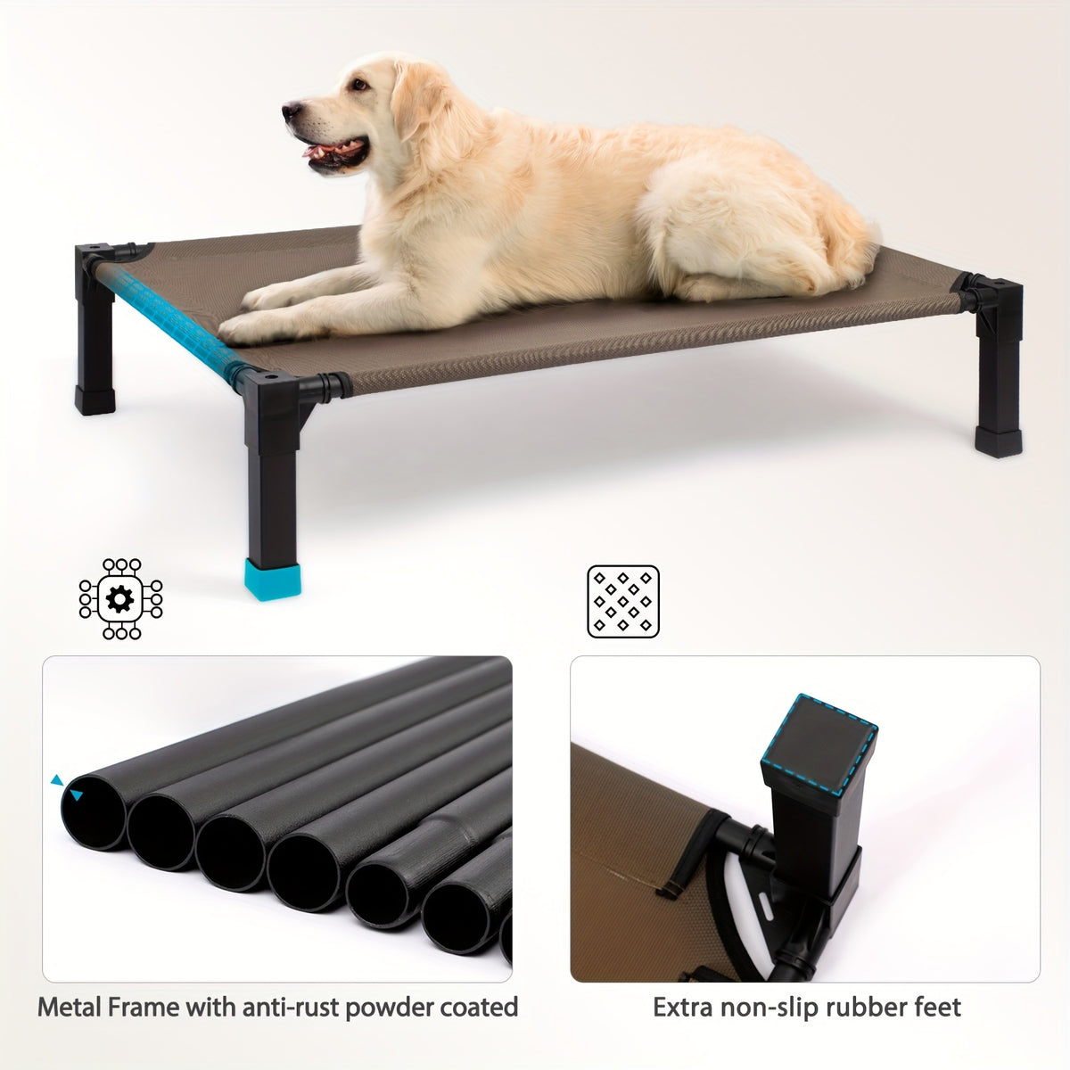 Elevated Dog Bed with Washable Mesh and Metal Frame, Raised Cooling Dog Cot with Non-Slip Feet, 35-60 Inch Options for Indoor and Outdoor Rest