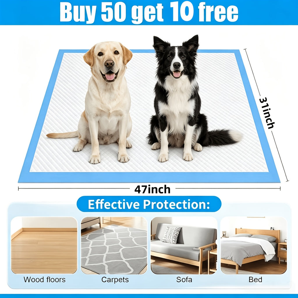 Dog Potty Training Pads 47 x 31 Inch, 6-Layer Extra-Thick Disposable Pee Pads with Leak Protection for Puppies and Senior Dogs, 60 or 120 Count Options