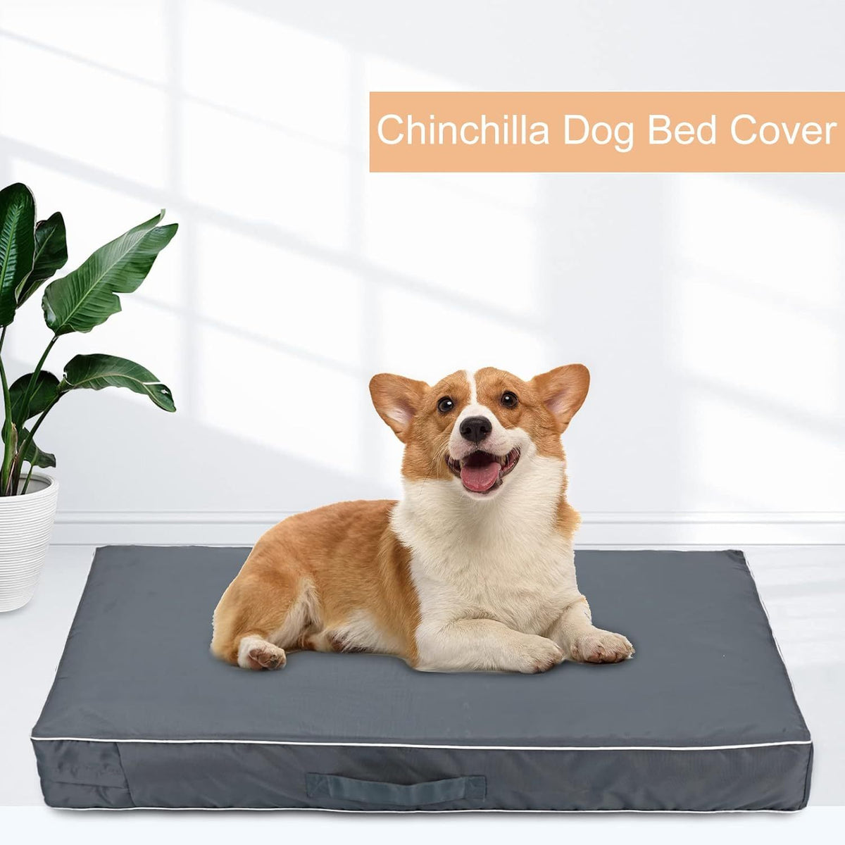 Dog Bed Cushion Cover with Zipper, Soft Washable Water-Repellent Pet Bedding Case in Grey, Black or Navy with Medium to Extra Large Size Options