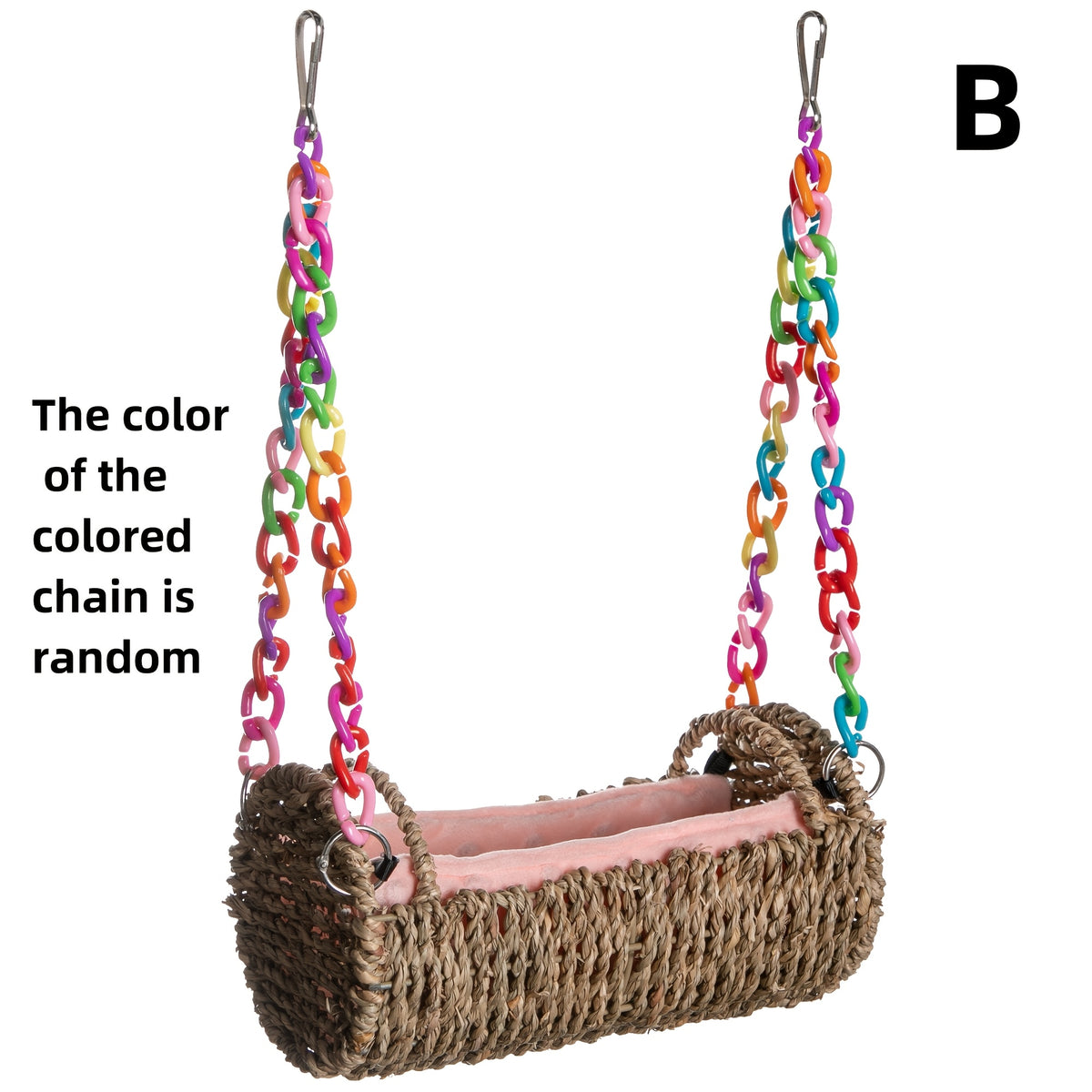 Parrot Nest Swing with Mat, Rattan Hanging Bird Toy with Colorful Random-Color Chain for Cage Enrichment and Supervised Pet Bird Play