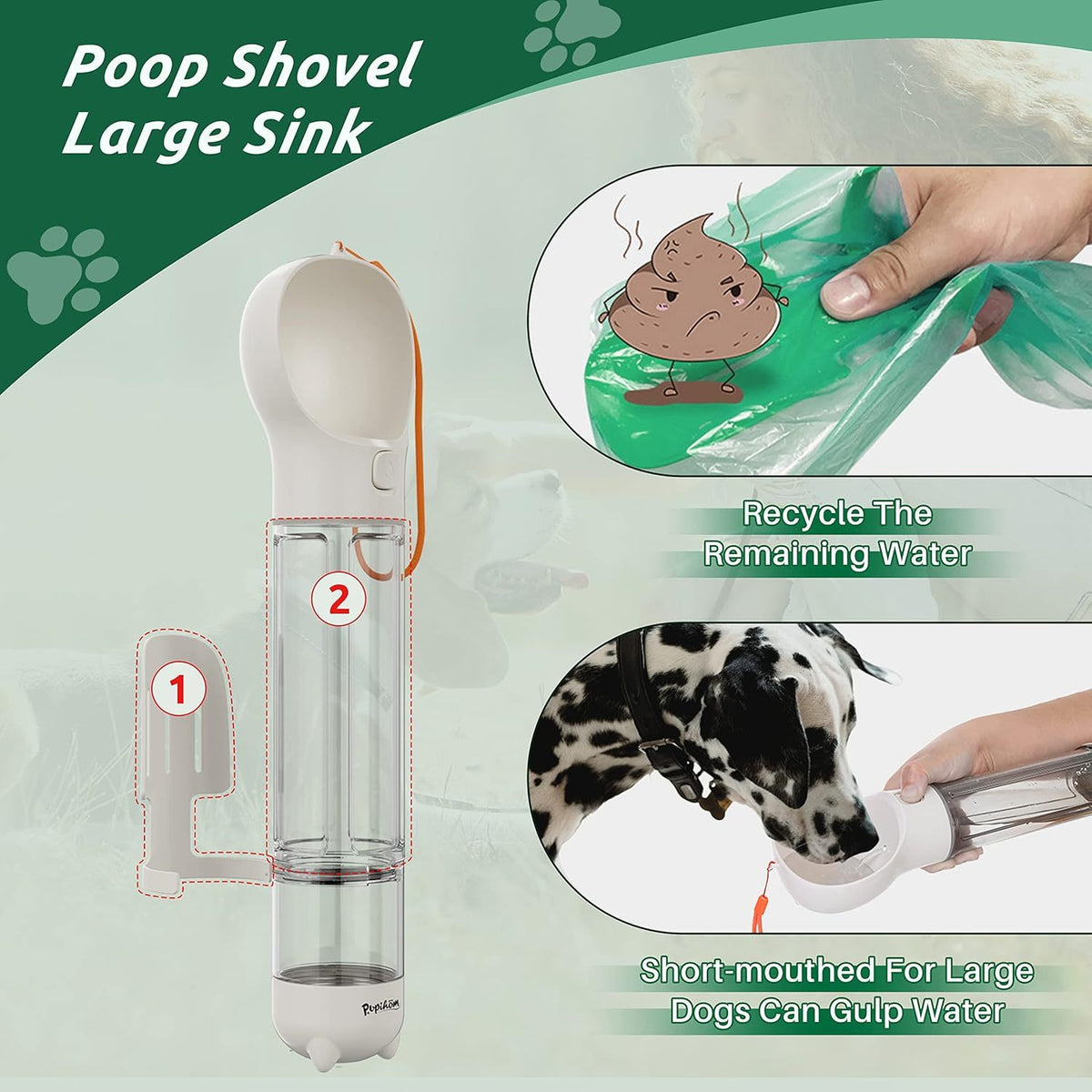 3-in-1 Dog Water Bottle with Food Container and Poop Bag Feature, Portable Pet Drinking Dispenser for Walks and Travel, 300ml or 500ml
