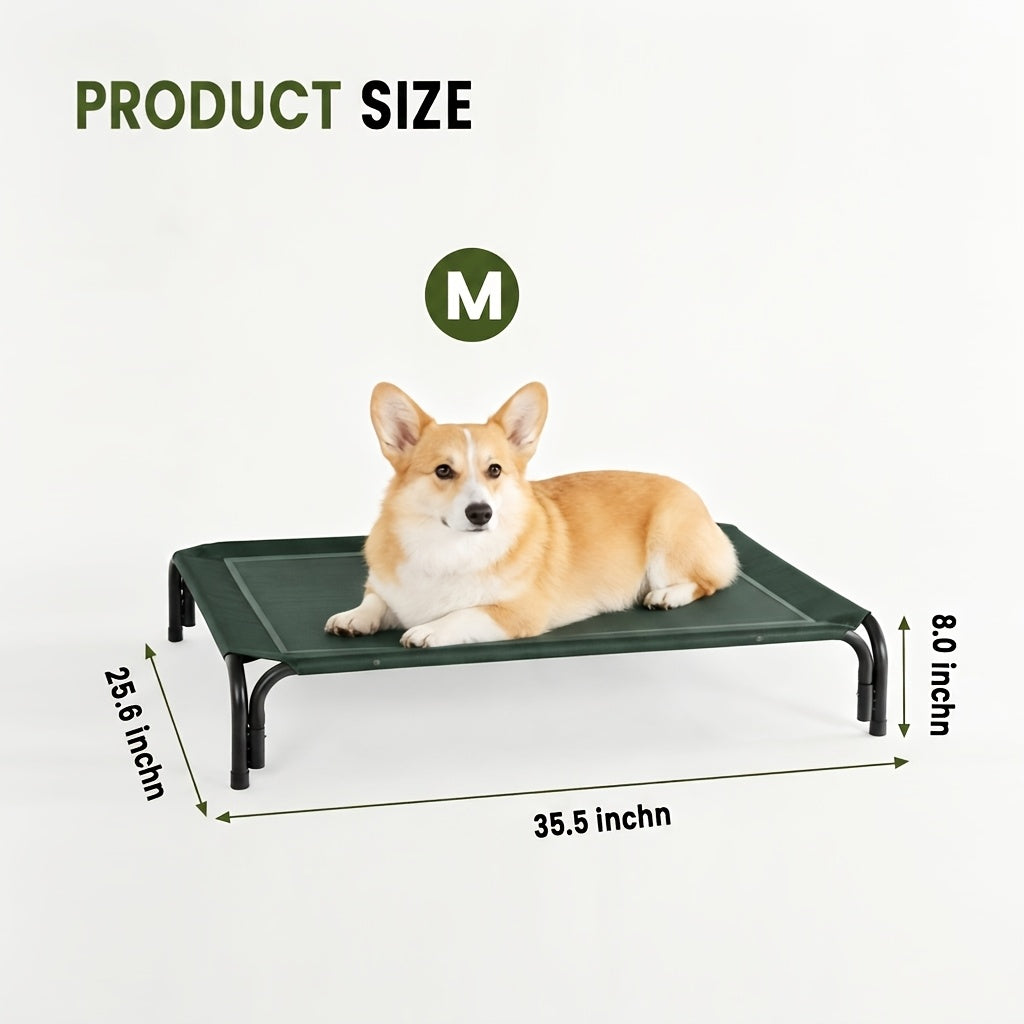 Tool-Free Elevated Dog Bed with Washable Breathable Mesh, 8-Inch Raised Outdoor Dog Cot with Metal Frame and Anti-Slip Feet for Home, Patio and Camping