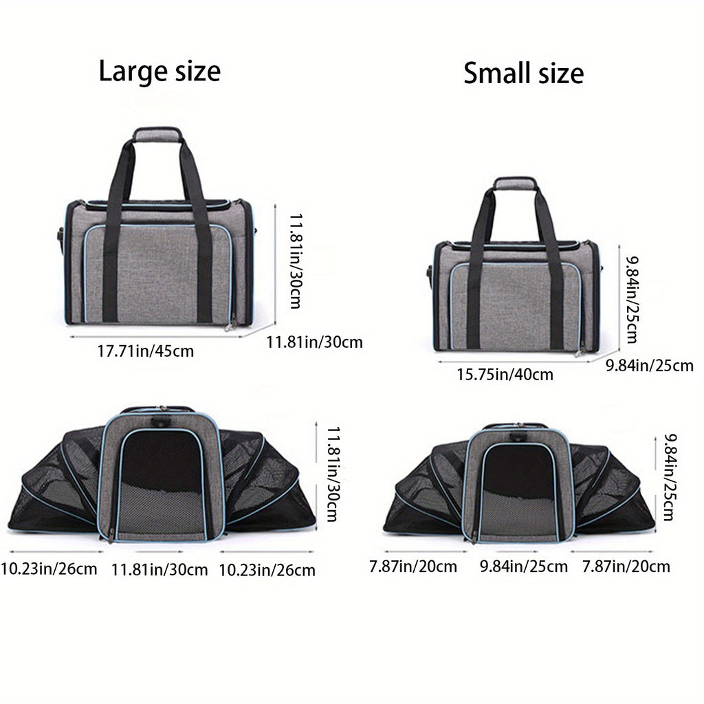 Expandable Pet Carrier Bag with Two Mesh Windows, Soft-Sided Travel Tote with Removable Washable Pad, Shoulder Strap and Top Entry for Small Dogs and Cats