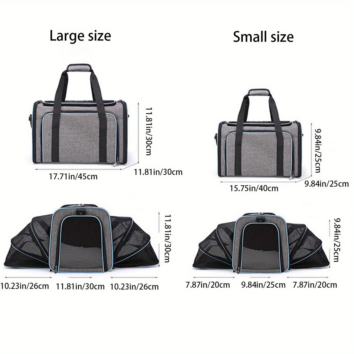 Expandable Pet Carrier Bag with Two Mesh Windows, Soft-Sided Travel Tote with Removable Washable Pad, Shoulder Strap and Top Entry for Small Dogs and Cats