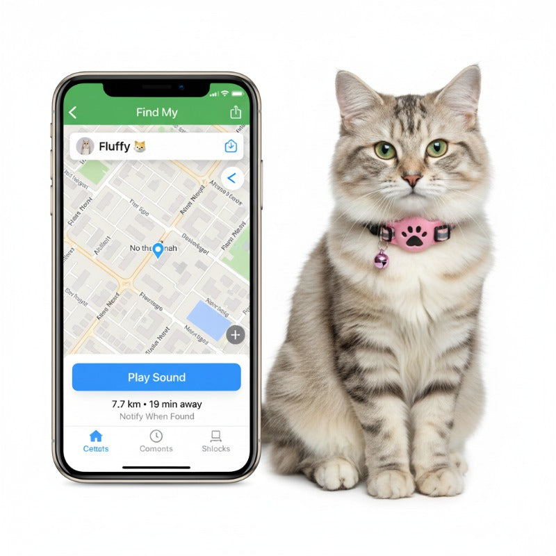 Cat Tracker Collar Set for iOS, Pet Locator with 5-Piece Option Including Two Lanyards, One Collar and Silicone Protective Case, Battery Not Included