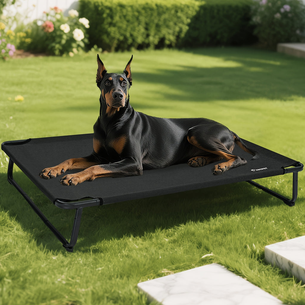 Elevated Dog Bed 32 Inch in Gray, Medium Raised Pet Cot with Breathable Teslin Fabric and Iron Frame for Indoor Rest and Outdoor Lounging
