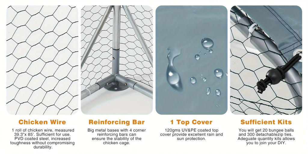 Chicken Coop with Winter Wrap Cover, Walk-In Galvanized Metal Poultry Run with Lockable Door for Backyard Hens and Ducks, White Size Options