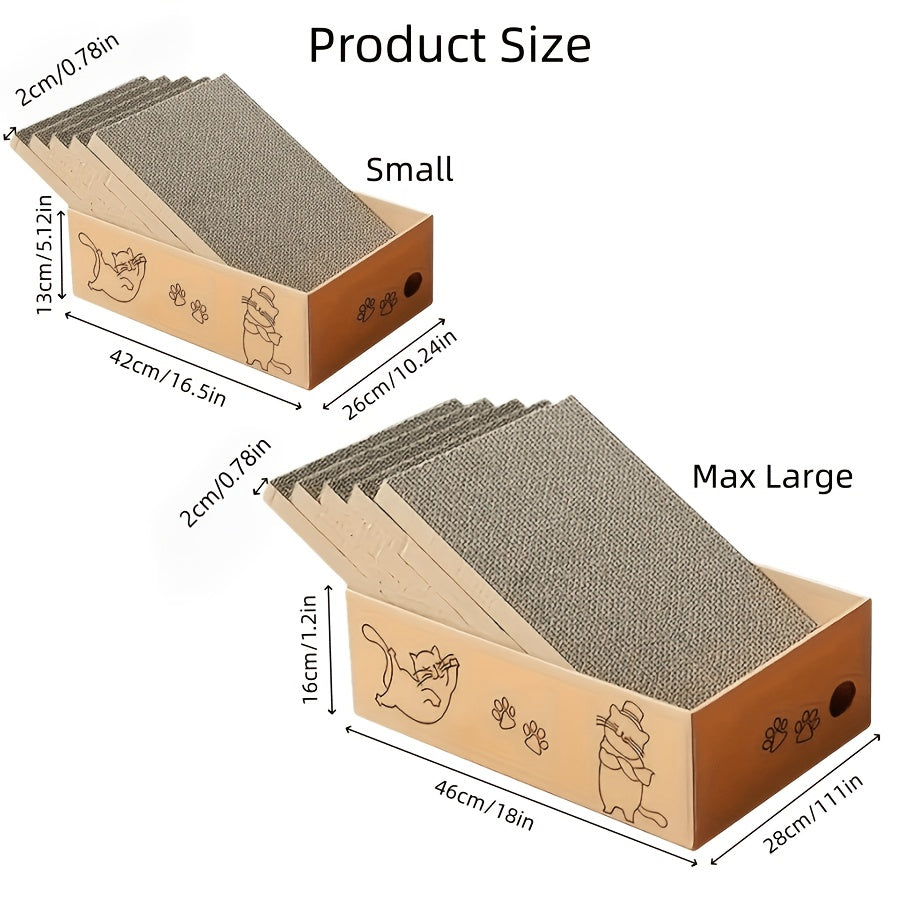 Cat Scratching Board Set with Box, 5 Reversible Corrugated Cardboard Pads for Indoor Scratching, Resting and Play, Standard or Extra Large Options