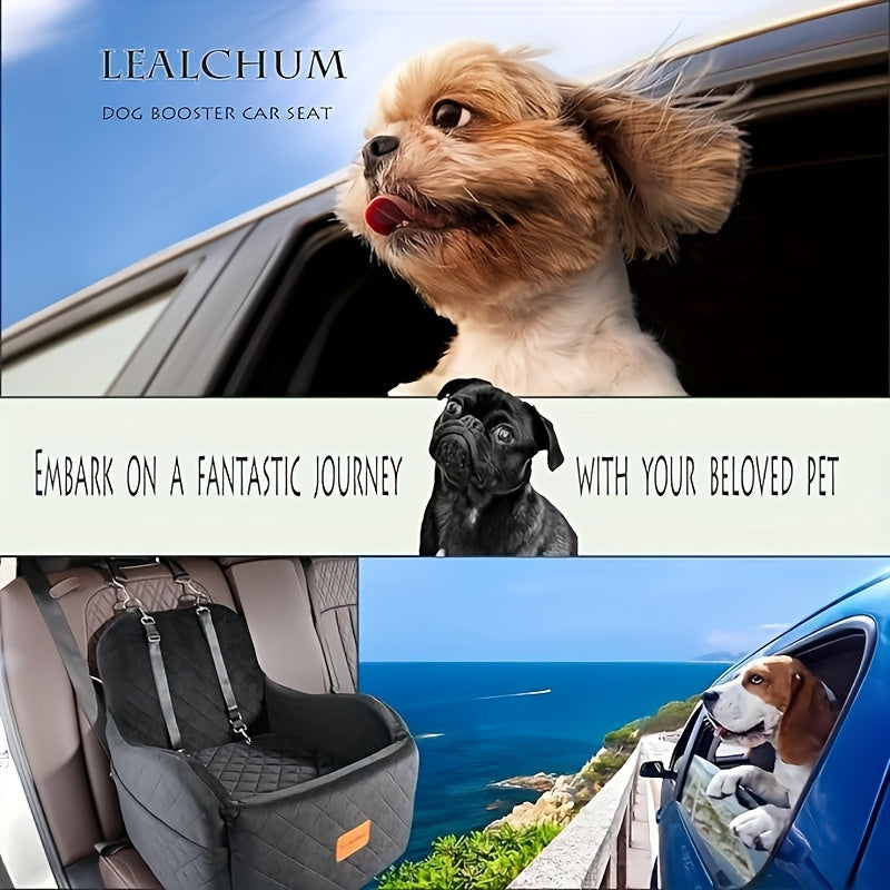 Plush Dog Car Seat with Memory Foam Cushion, Cozy Pet Travel Seat for Dogs and Cats with Side Storage Pockets and 3 Clip-On Leashes