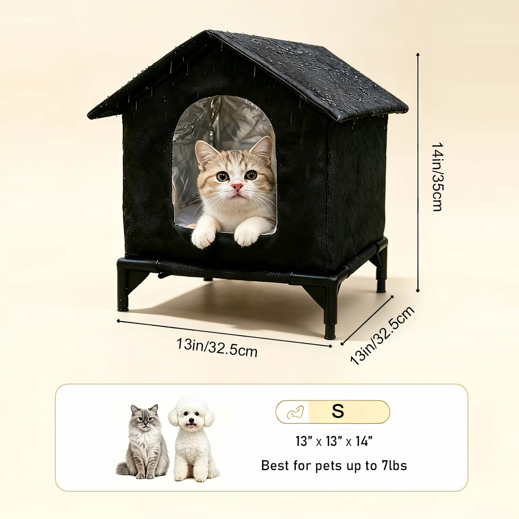 Outdoor Cat House with Raised Floor, Weatherproof Insulated Shelter for Feral and Stray Cats, Easy Assembly for Porch and Garage, Black or Grey