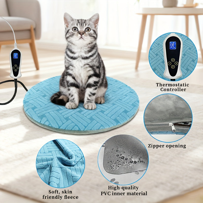 Indoor Pet Heating Pad for Cats and Dogs with Thermostatic Controller, 1-24H Timer and Removable Washable Cover in Three Size Options