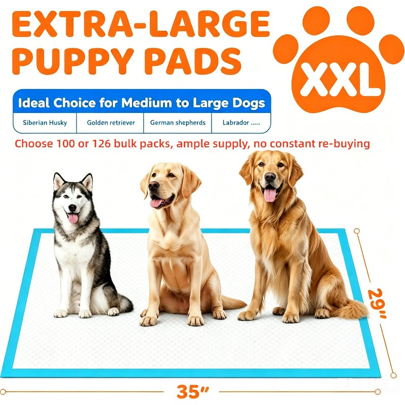 Disposable Dog Pee Pads 35 x 29 Inch, 126 Count XXXL Absorbent Puppy Training Pads with Leak-Proof Protection and Odor Control for Indoor Accidents