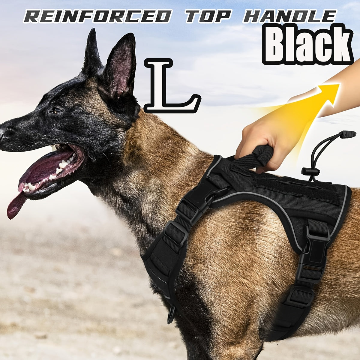 Tactical Dog Harness with Reinforced Top Handle, Adjustable Reflective Pet Vest for Daily Walks and Outdoor Training, S to XL Sizes