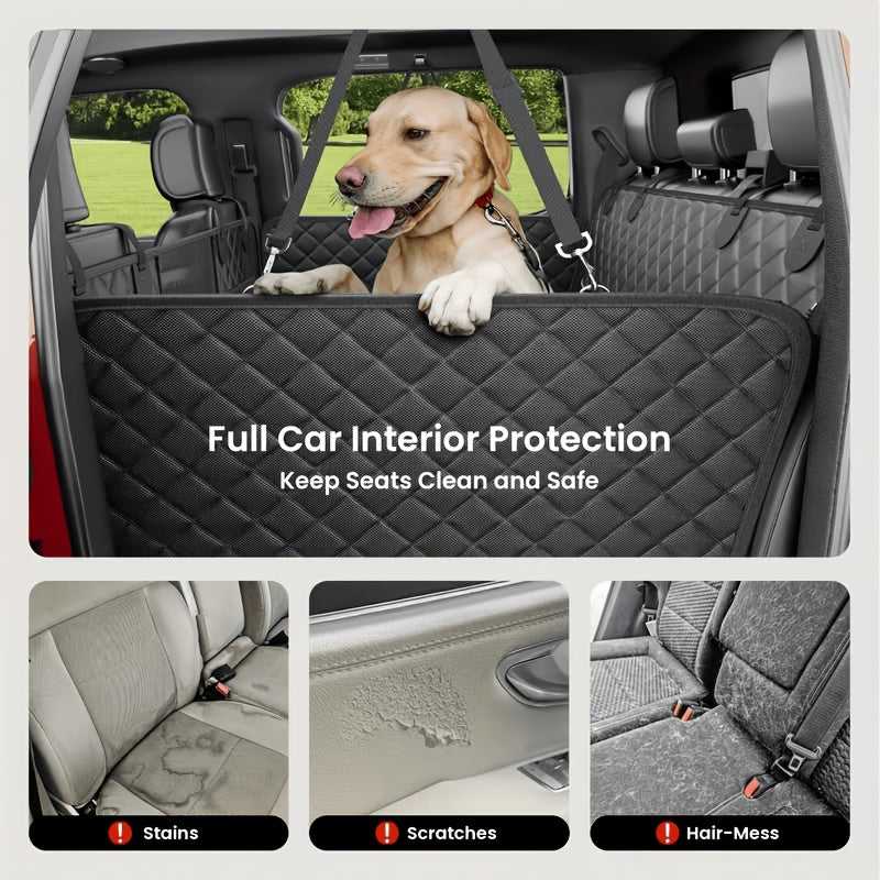 Hard Bottom Dog Backseat Extender for SUVs and Trucks, Black Rear Seat Cover Hammock with Expanded Pet Lounging Space for Everyday Car Travel