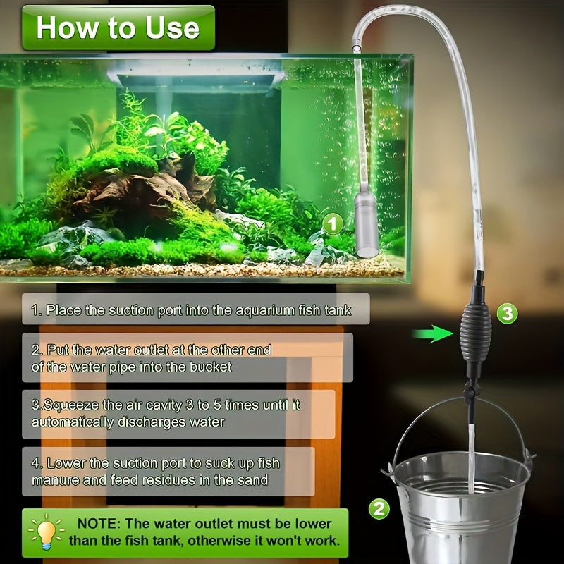 Manual Aquarium Gravel Cleaner, 66.93-Inch Gray Reinforced Siphon for Fish Tank Water Changes and Debris Removal, Freshwater and Saltwater Use