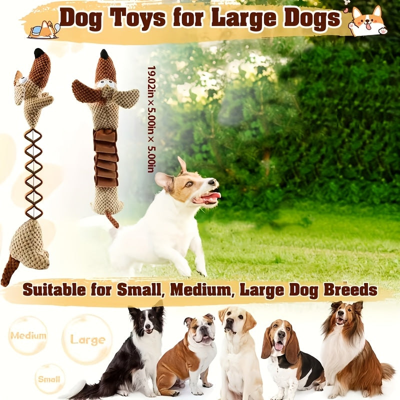 Stretchy Squeaky Dog Toy with Crinkle Paper, 15.7 Inch Plush Pull Toy Extending to 19.7 Inches for Supervised Tug and Fetch, Single or 2-Pack Options