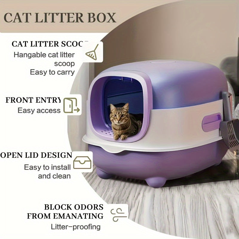 Drawer Cat Litter Box with Enclosed Extra-Large Design, Scoop Included and Splash-Reducing Cover for Easy Everyday Indoor Cat Cleanup