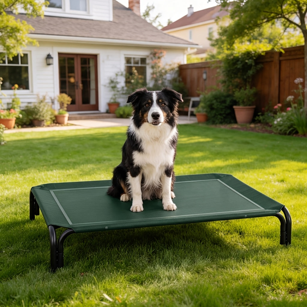 Tool-Free Elevated Dog Bed with Washable Breathable Mesh, 8-Inch Raised Outdoor Dog Cot with Metal Frame and Anti-Slip Feet for Home, Patio and Camping