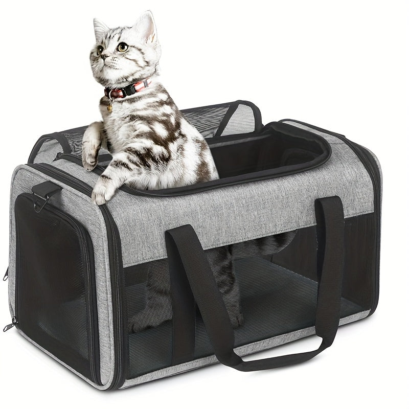 Expandable Cat Carrier with Top Entry, 17 x 11 x 11 Inch Soft-Sided Travel Bag with Mesh Ventilation and Foldable Design for Cats and Small Dogs up to 20 lbs