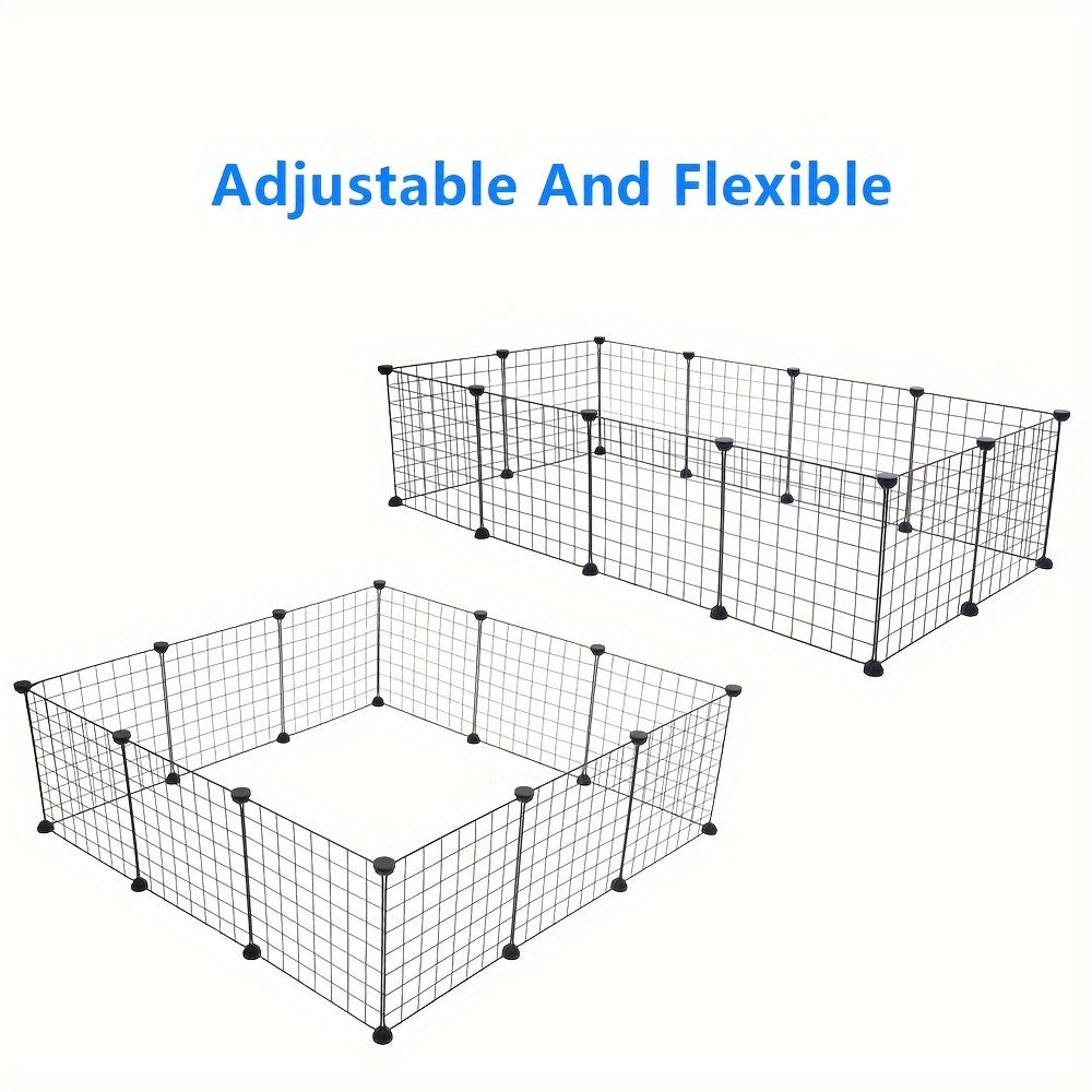 Guinea Pig Playpen with Black Metal Wire Panels, 28 x 56 x 14 Inch Indoor Small Animal Exercise Fence for Supervised Rabbit and Pet Play