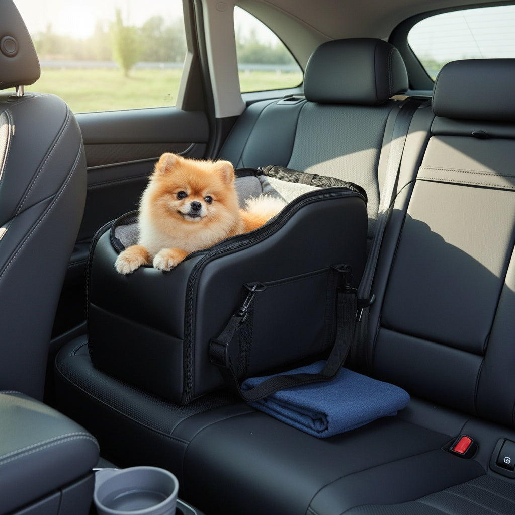 Dog Car Booster Seat for Small Dogs and Cats, Portable Center Console Pet Travel Bed with Listed Harness, Pink, Black, Gray or Green Options