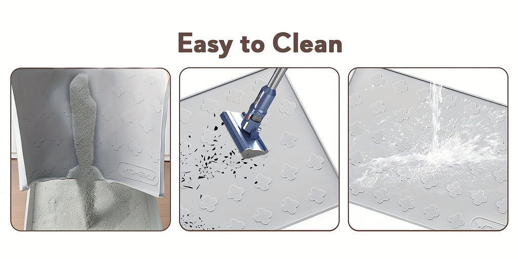Silicone Cat Litter and Feeding Mat 34 x 22 Inches, 3-in-1 Washable Non-Slip Floor Protector with Raised Edges in Light Grey or Dark Gray
