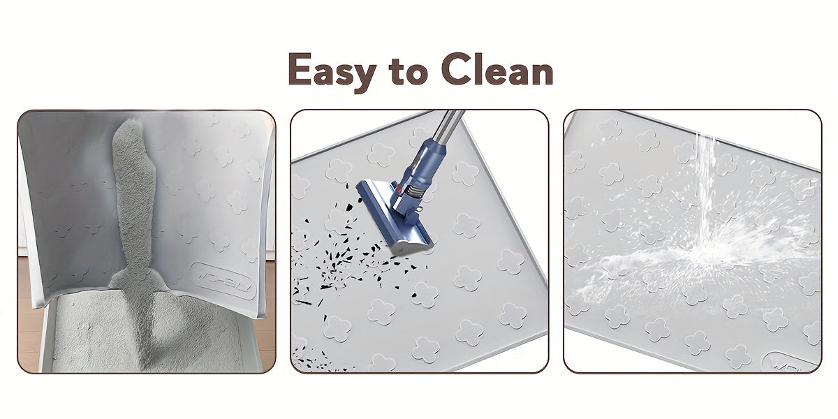 Silicone Cat Litter and Feeding Mat 34 x 22 Inches, 3-in-1 Washable Non-Slip Floor Protector with Raised Edges in Light Grey or Dark Gray