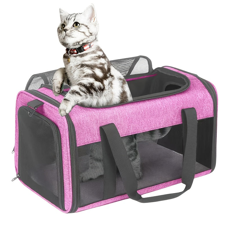 Expandable Cat Carrier with Top Entry, 17 x 11 x 11 Inch Soft-Sided Travel Bag with Mesh Ventilation and Foldable Design for Cats and Small Dogs up to 20 lbs