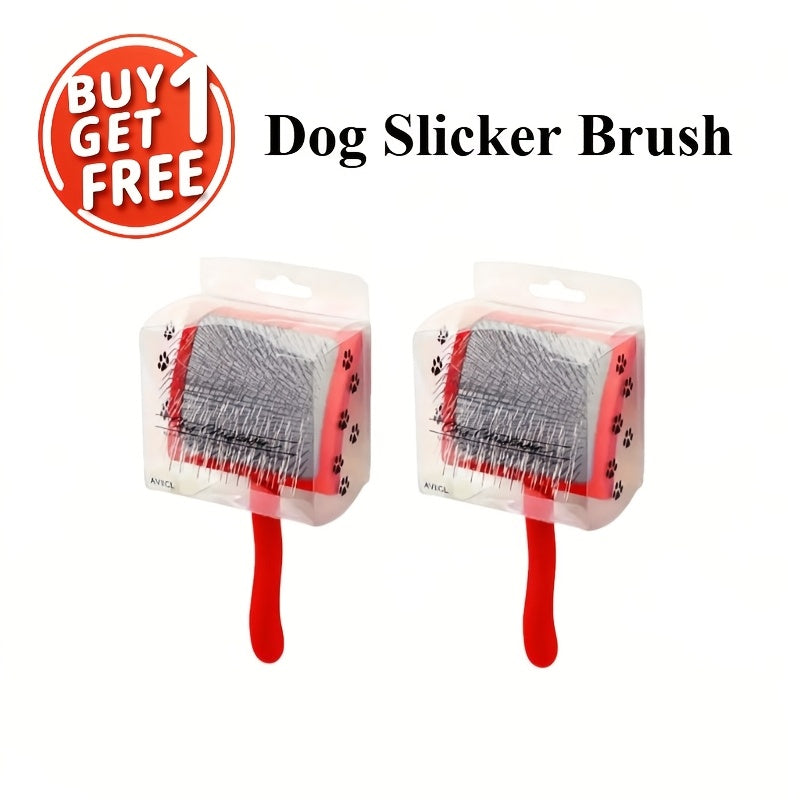 Dog Slicker Brush Set with Extra-Long Pins and Ergonomic Red Handle for Goldendoodles, Labradoodles and Poodles, Thick Coat Grooming and Loose Fur Care