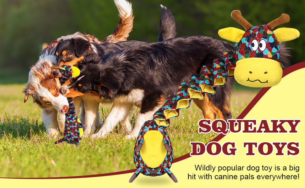 Accordion Cow Dog Toy with Squeaker and Crinkle Paper, Colorful Soft Plush Pull Toy for Supervised Gentle Tug, Fetch and Interactive Indoor Play